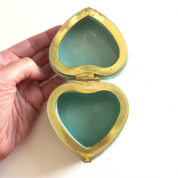 Blue Green Mint Green Ceramic Heart Shaped Box with Gold Trim - Picture 4 of 9
